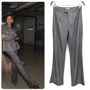 SLA The Label Glitter Santorini Wide Leg Trouser Pants Grey Silver Sparkle Party